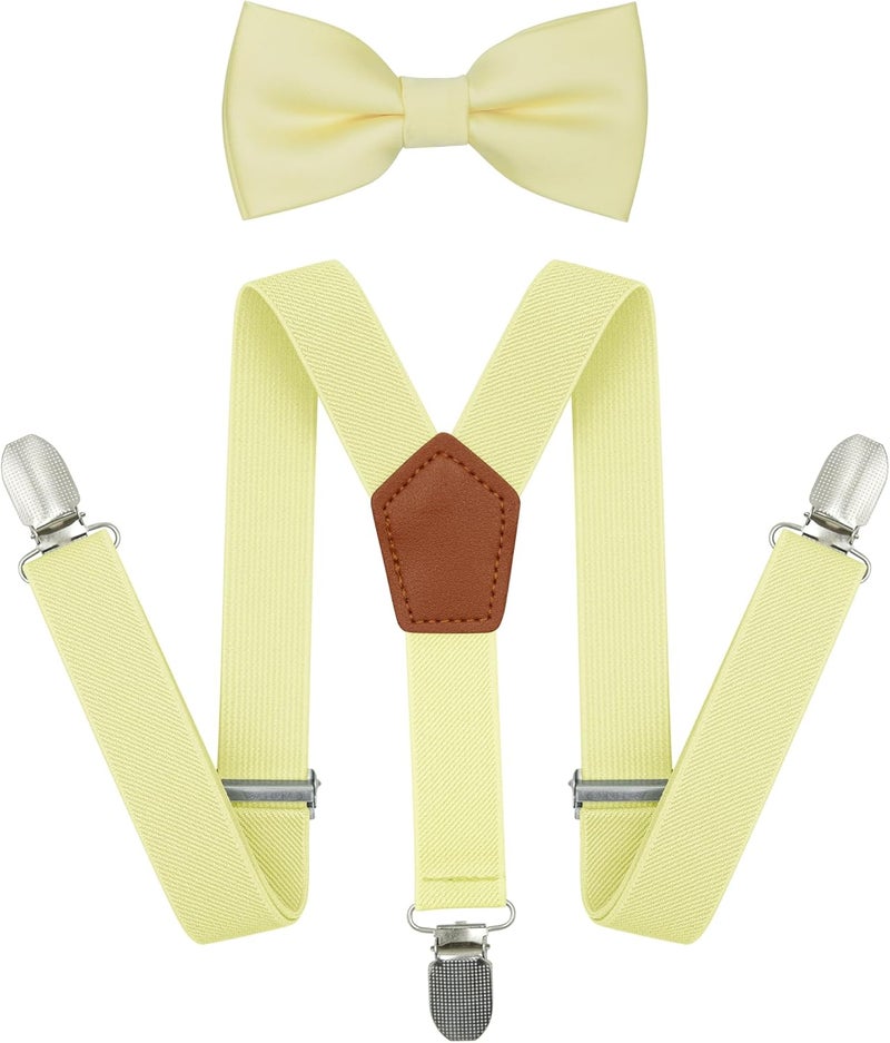 BEWDIO Adjustable Baby Boy Suspenders and Bow Tie, Pre-tied Kids Bowtie and Elastic Suspenders with 4 Strong Metal Clips - Image 1